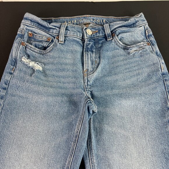 American Eagle Jean Women 27x30* 90s Low Rise Skinny Kick Boot Blue Denim Tag 0R - Picture 2 of 16